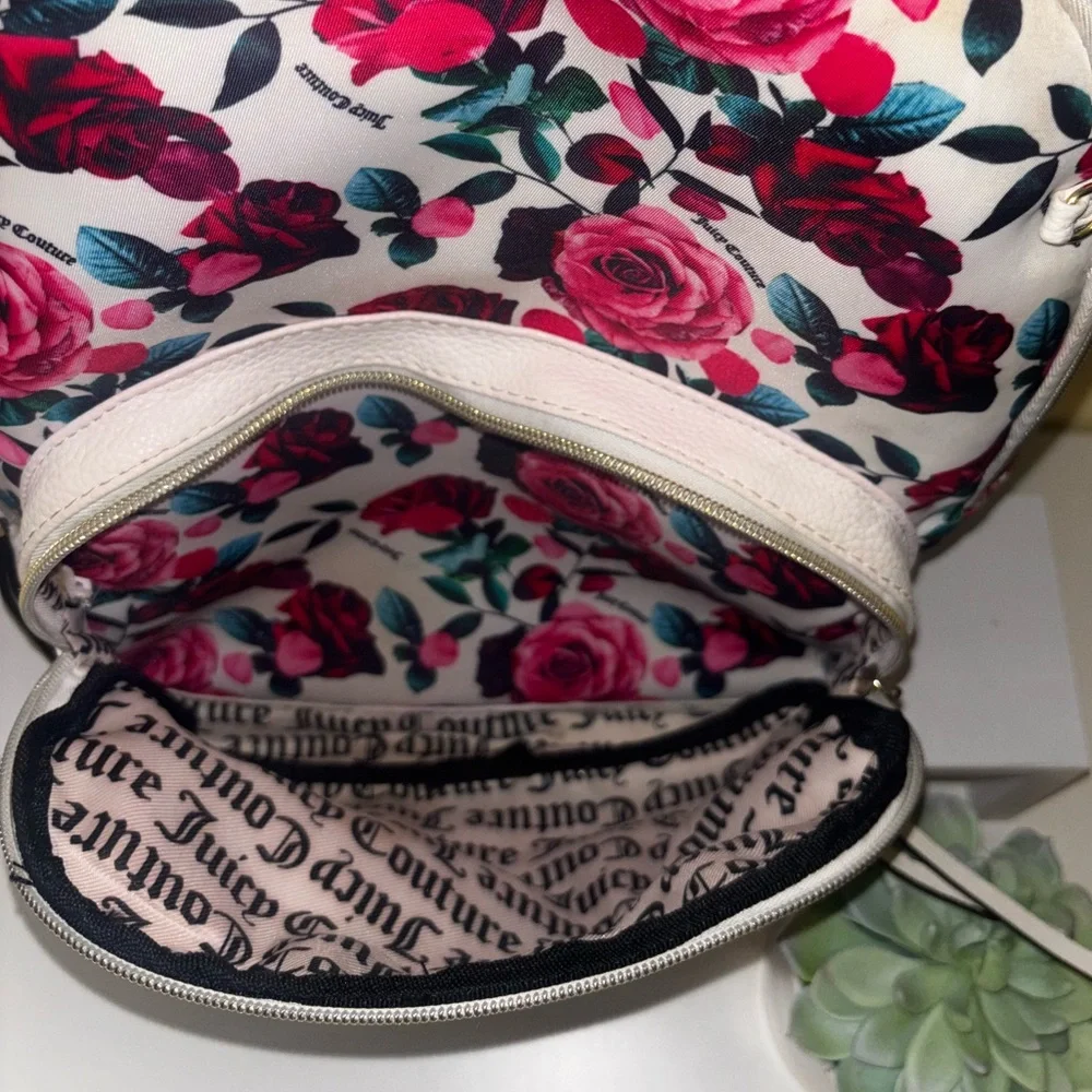 Juicy Couture Rose Pink Red White Backpack Floral  Zipper Whimsy Bookbag Y2K